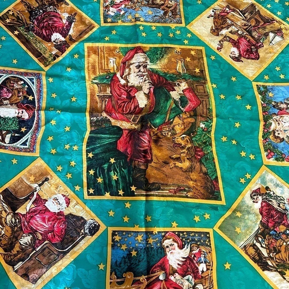 Vintage Old World Santa Christmas Scarf Holidays Bold Colors EUC